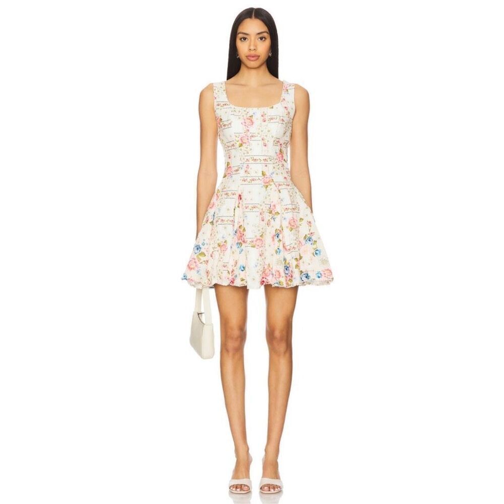 Agua Bendita Kristen Meraki Dress Large Floral Linen Blend Mini Smocked NWT